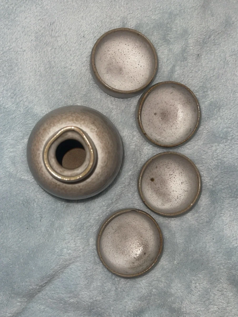 Vintage Japanese Ceramic Sake Set Tokkuri Flask & 4 Guinomi Cups Rustic Wabi-Sab